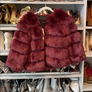 NWT burgundy faux fur coat